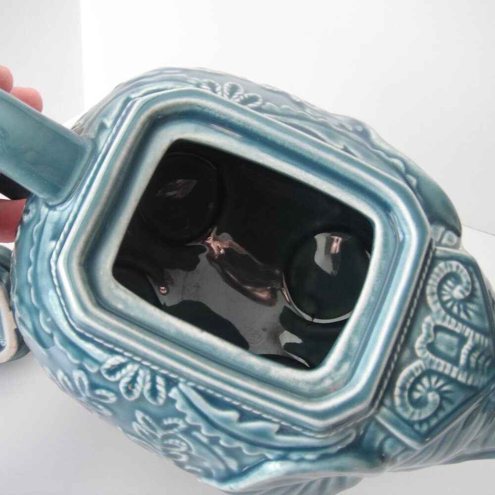 Abbott Collections Elephant Tea Pot Ceramic Trunks Up Green/Blue 7in - Picture 9 of 11